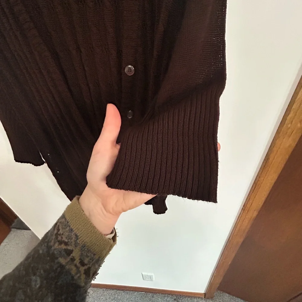 Vintage Dark Brown Knit Cardigan Shirt Combo - Picture 6 of 7